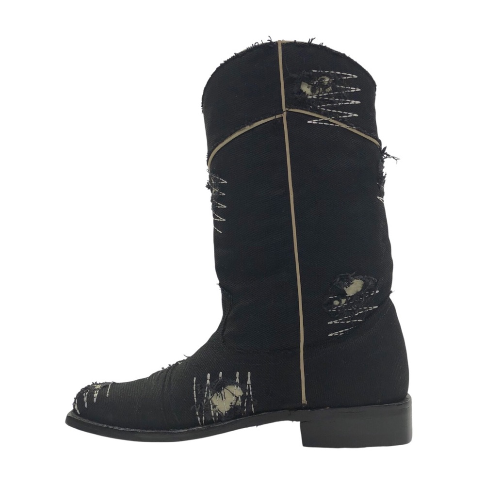 King Exotic Men's Denim Distressed Fabric Cowboy Boots Size 8.5 EE Black Western - Picture 9 of 11